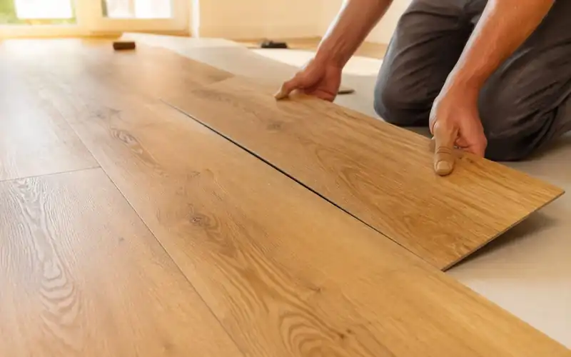 Luxury vinyl plank flooring installed in a Richland WA kitchen and dining area